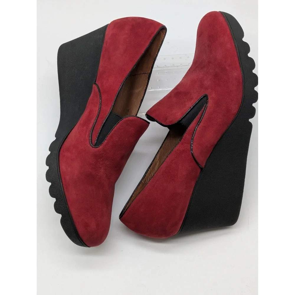 Donald J Pliner Melia Womens 9.5 M Red Suede Wedge Loafers Slip On Heels